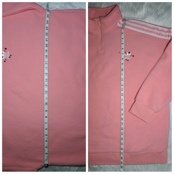🔴SOLD🔴|Adidas Sherpa Fleece Pink 1/4 Zip Hearts - Picture 8 of 9